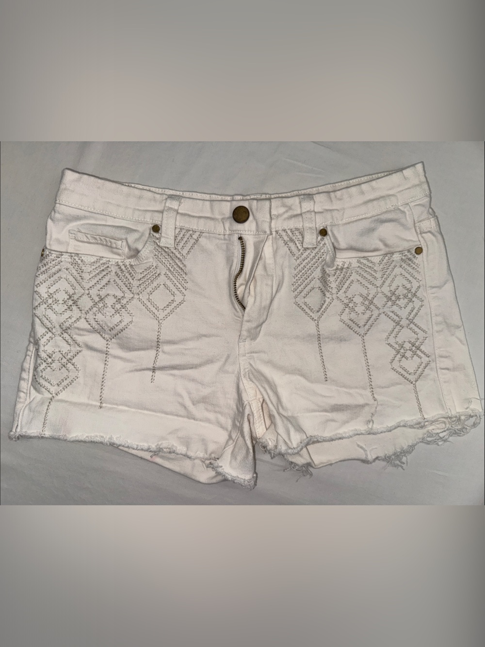 Chelsea & Violet White Embroidered Denim Cutoff Shorts